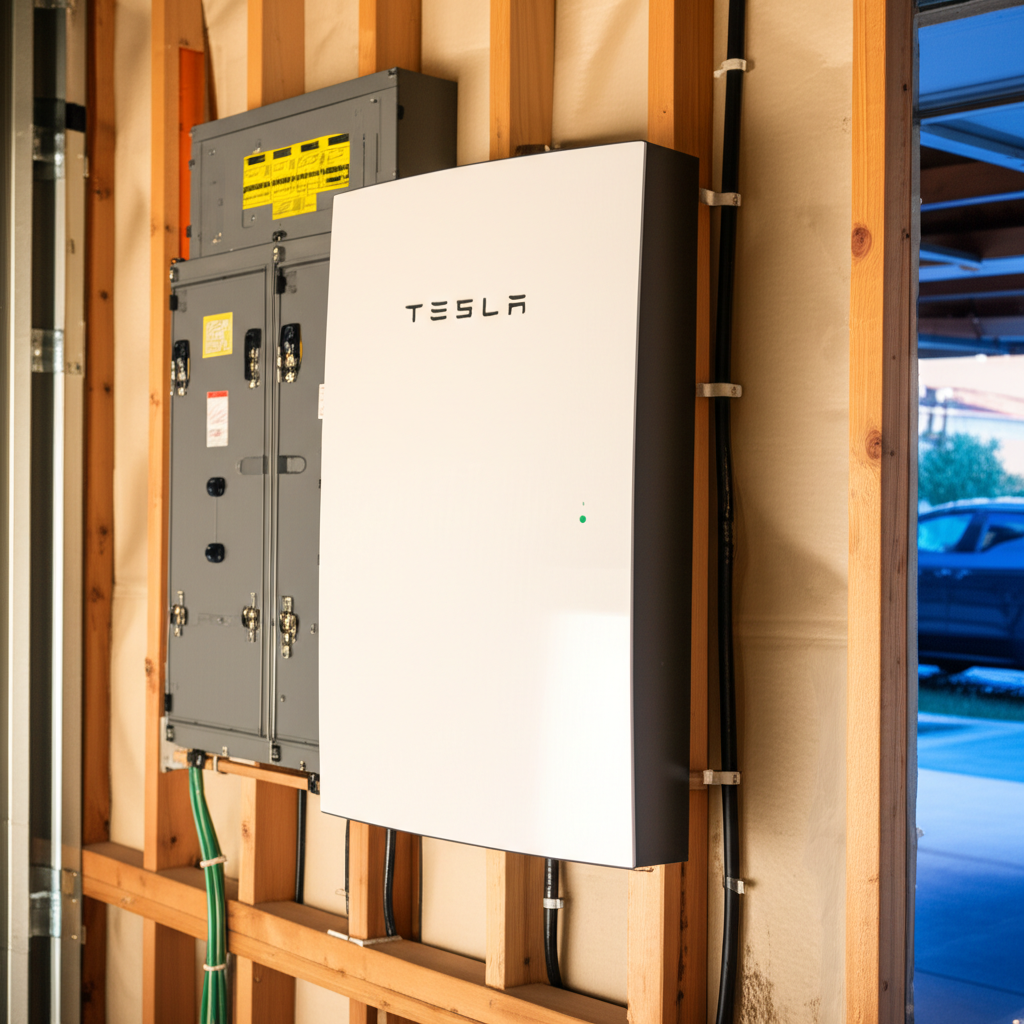 Home battery installation in a garage